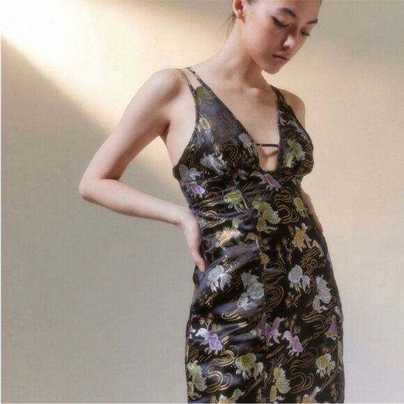 Urban Outfitters | Cassie Satin Strappy Back Black Mini Dress Koi Small New - Picture 3 of 9